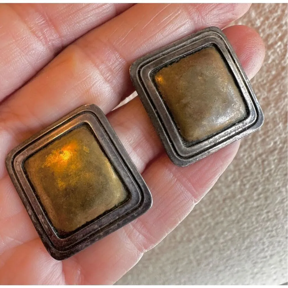 Rare-Collectable Retired James Avery Sterling Silver Brass Square Earrings - Image 4