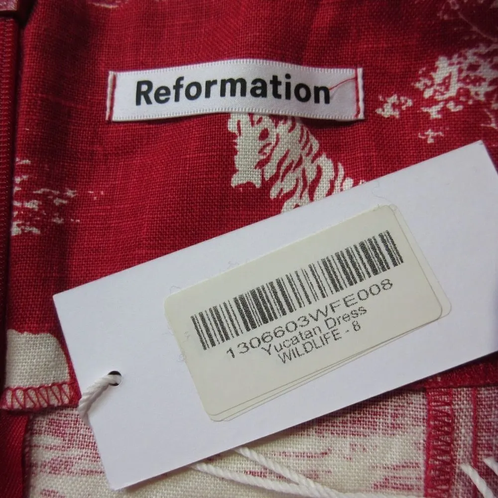 NWT Reformation Yucatan in Wildlife Red White Linen Halter Mini Dress 8 $198 - Image 3