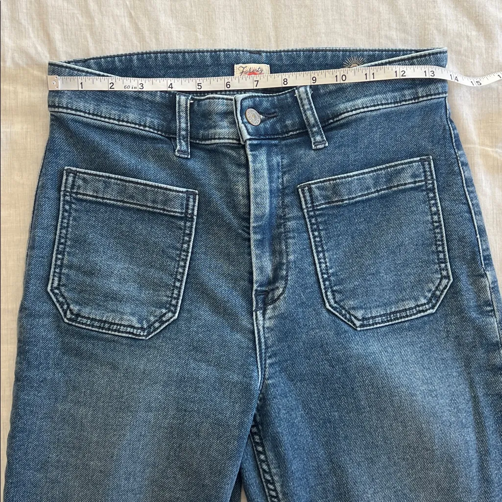 Faherty Women's Stretch Terry Patch Pocket Flare Jeans in a dark blue wash 28 - Image 11