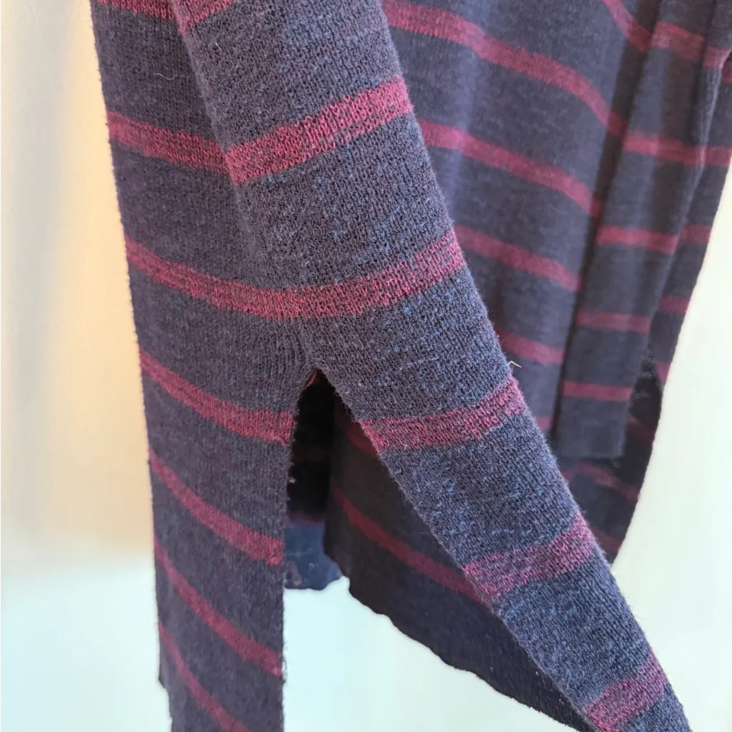 Free People Sweater Oversized Slouchy Beachy Boho Striped Navy Burgundy XS EUC - Image 7