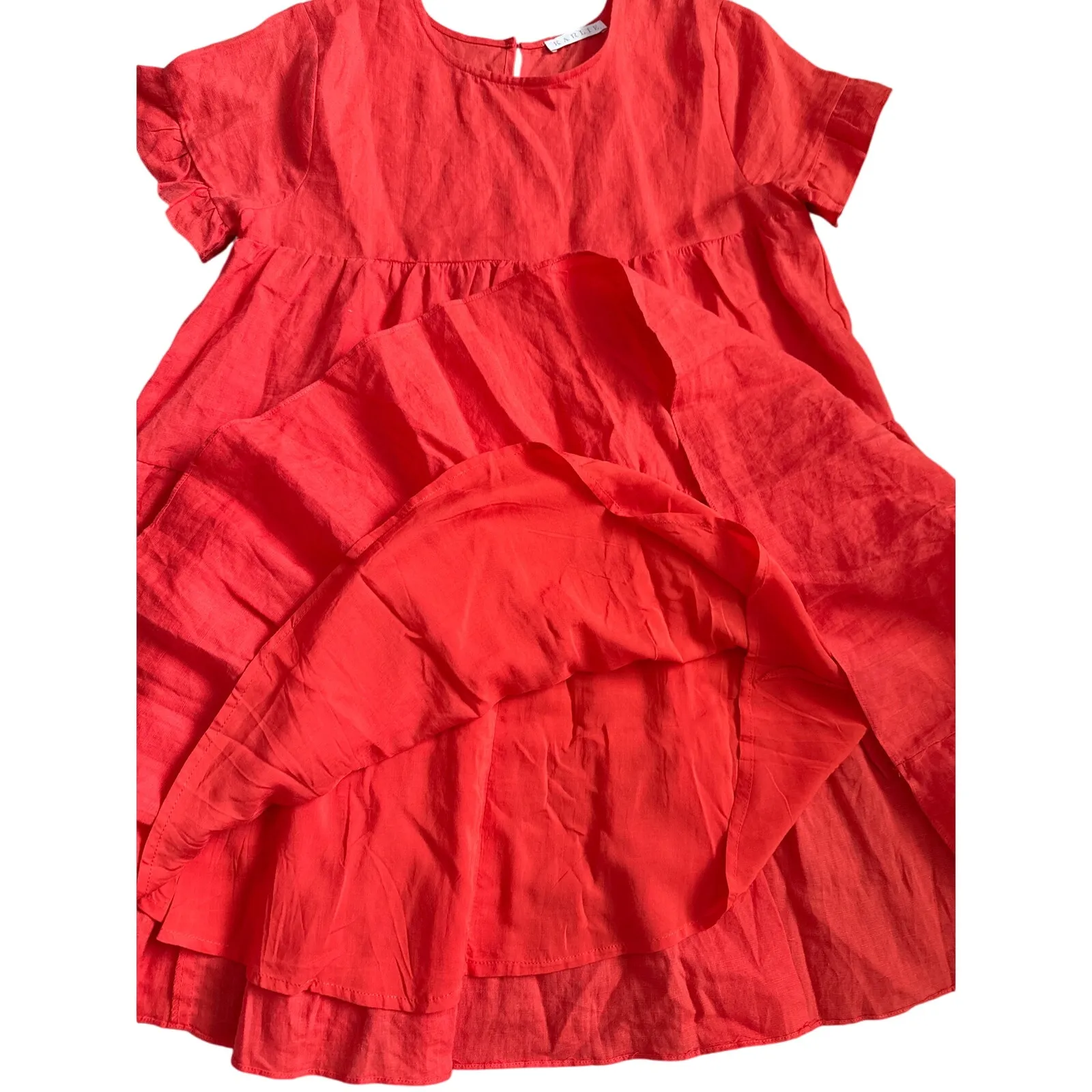 Karlie Linen-Blend Tiered Babydoll Dress Ruffle Hem in‎ Spicy Cajun Size Medium - Image 4