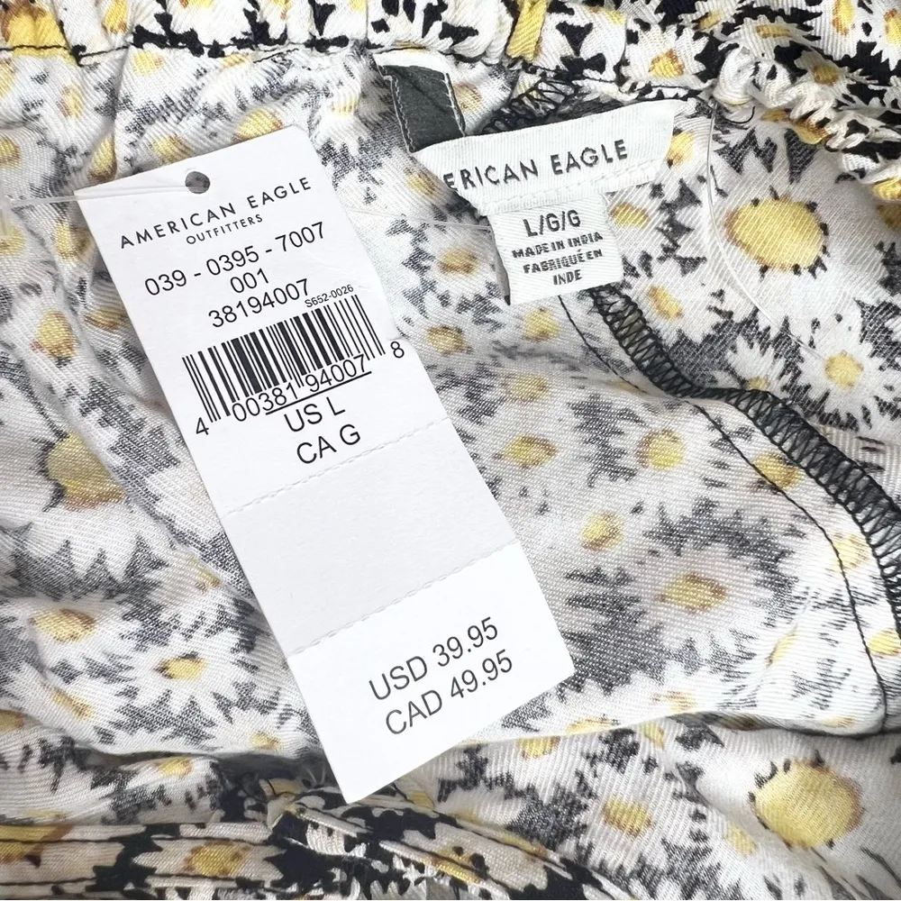 NWT American Eagle Daisy Print Floral Mini Dress Size Large Black White Yellow - Image 12