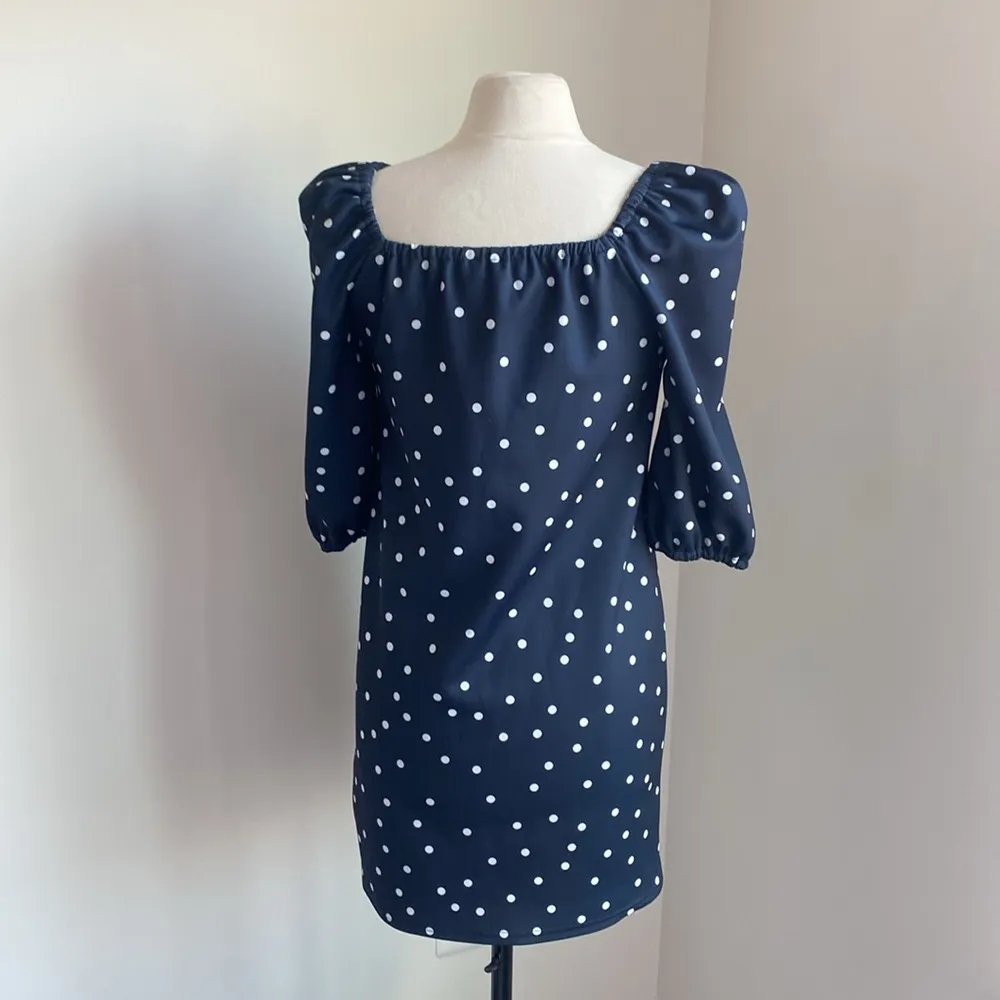 ASOS Puff Sleeve Dress Womens Sz 6 Navy Polka Dot Square Neck Mini - Image 5