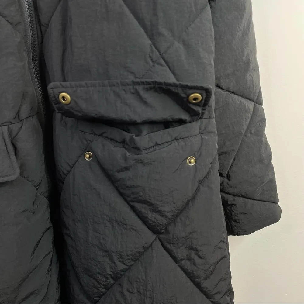 Black Surrey Hooded Puffer Long Winter Coat Classic Cozy Warm womens S - Image 5