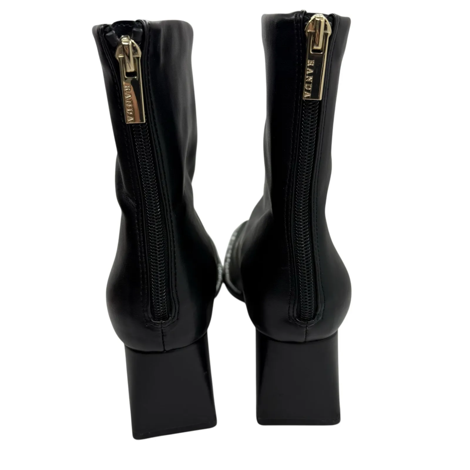 Randa‎ Leather Square Toe Block Heel Boot Black Size 7 - Image 5