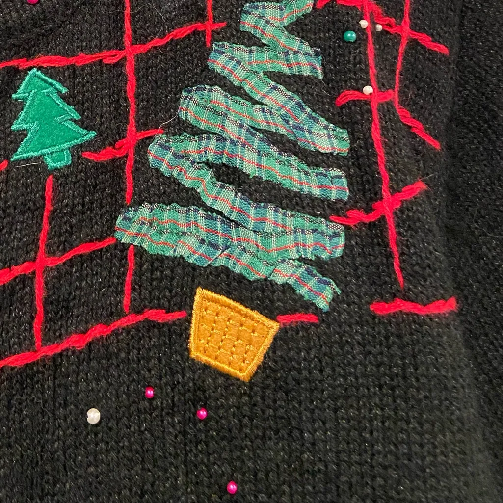 Rebecca Malone Size 1X Cotton Ramie Embellished Vintage Christmas Tree Cardigan - Image 8