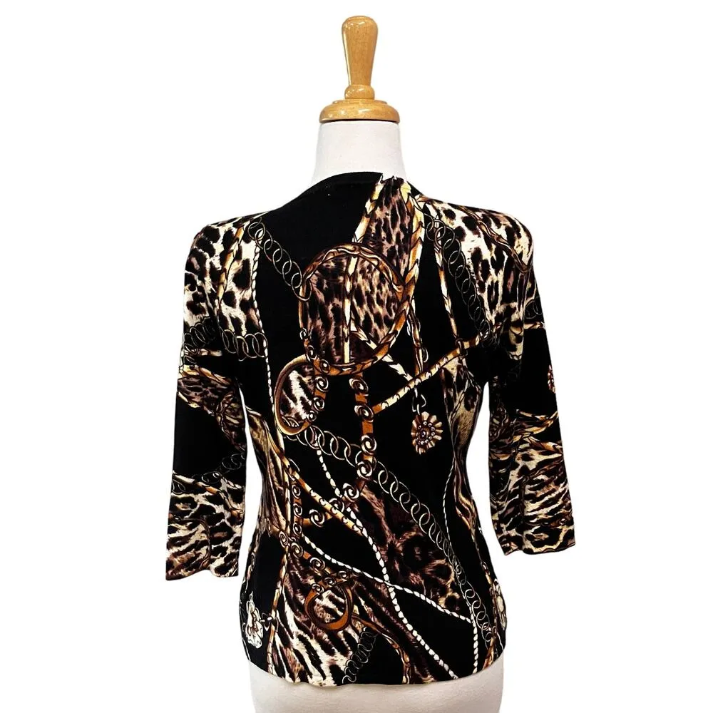 Boston Proper Cardigan Sz S Leopard Animal Chain Classy Maximalist Careerwear - Image 4