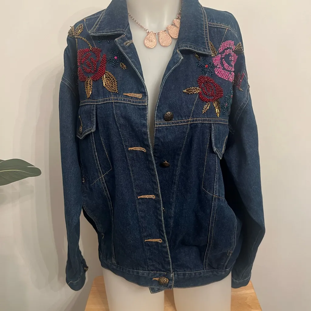 Carol Little beaded jean jacket Size 4 - Image 4