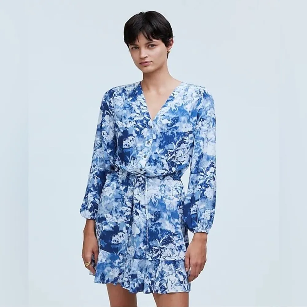 Madewell‎ Tie-Waist Mini Shirtdress in Floral Crepe Size: 6, NWT - Image 13