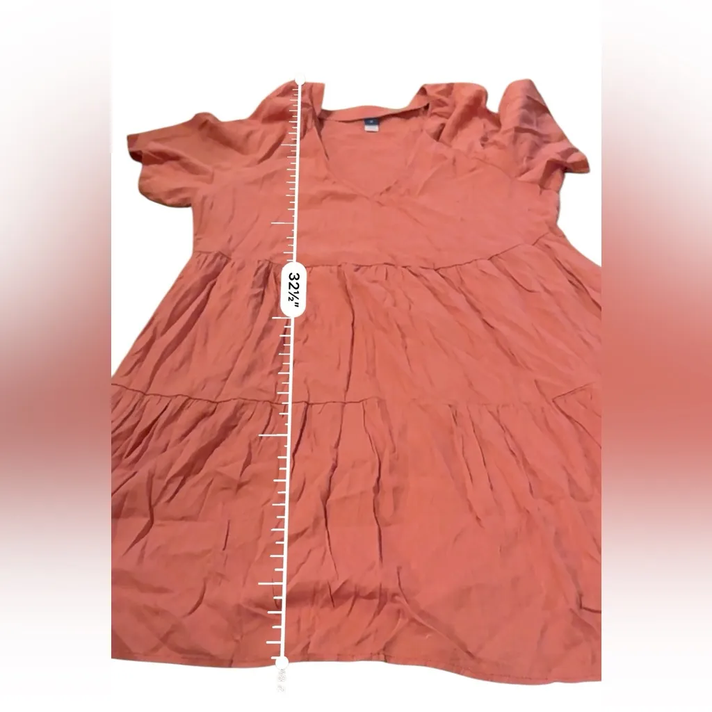 Old Navy NWT Mini Dress Women's Sz Medium Amber Glow V Neck‎ Tiered Short Sleeve - Image 10