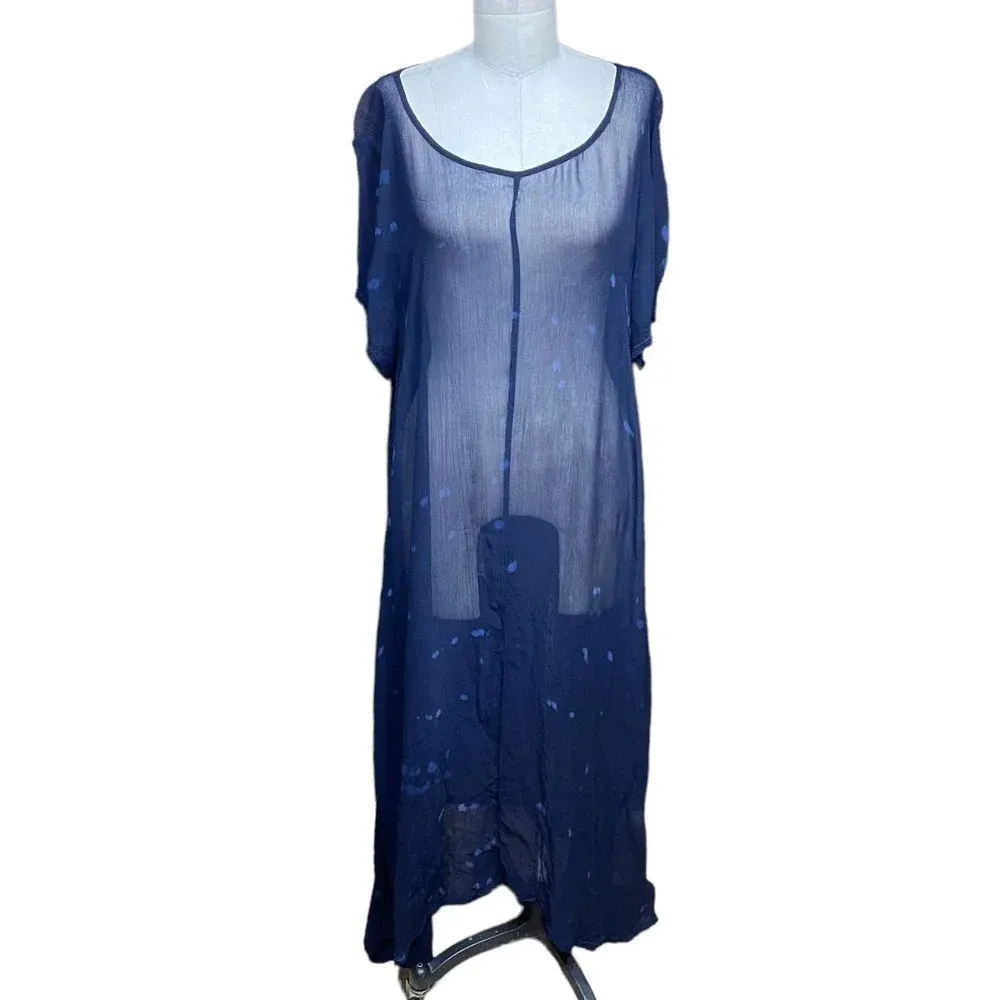 Lacausa Factory Sheer Long Dress in Luna Wash Navy Blue‎ Size XS - Image 3