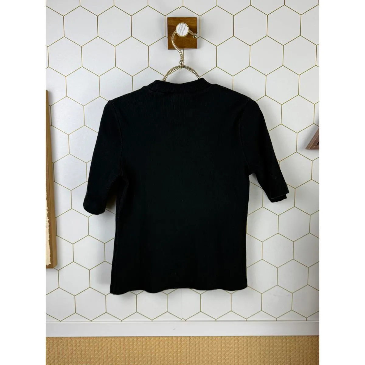 Maeve by Anthropologie Black Cotton Mock-Neck Ribbed Cotton Top - Size - Small - Image 2