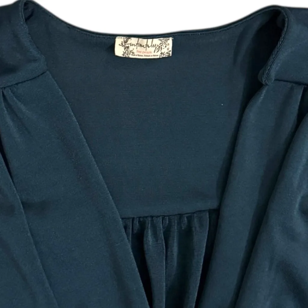 Free People Teal Green Bodysuit XS Long Sleeve V Neck Wrap Surplice Stretch - Image 4