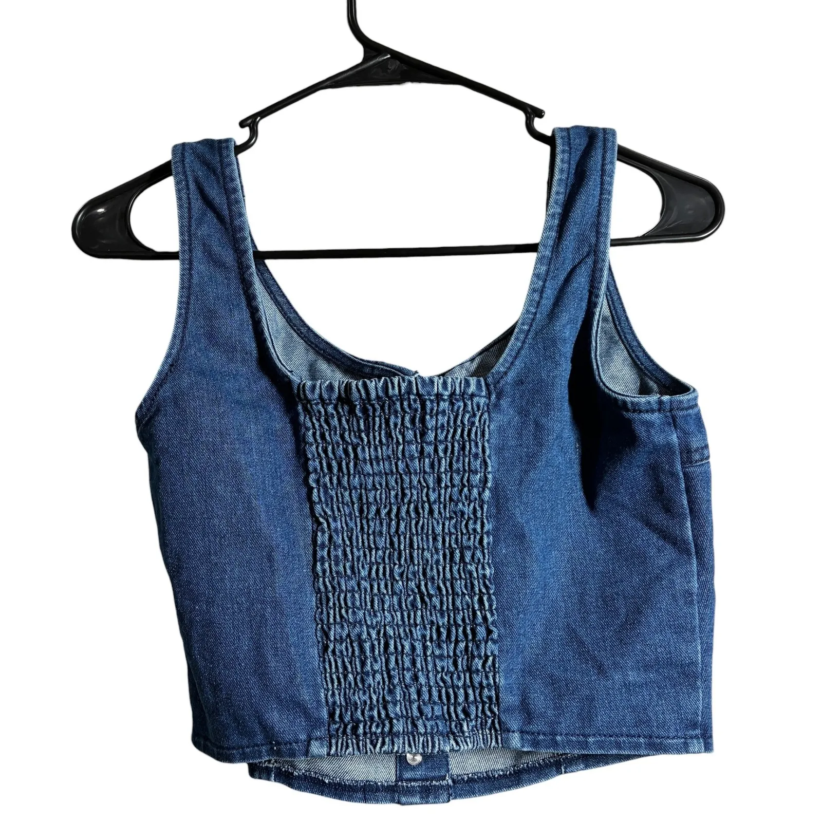 ONE STAR Denim Smocked Bustier Crop Top Blue Size Medium - Image 2