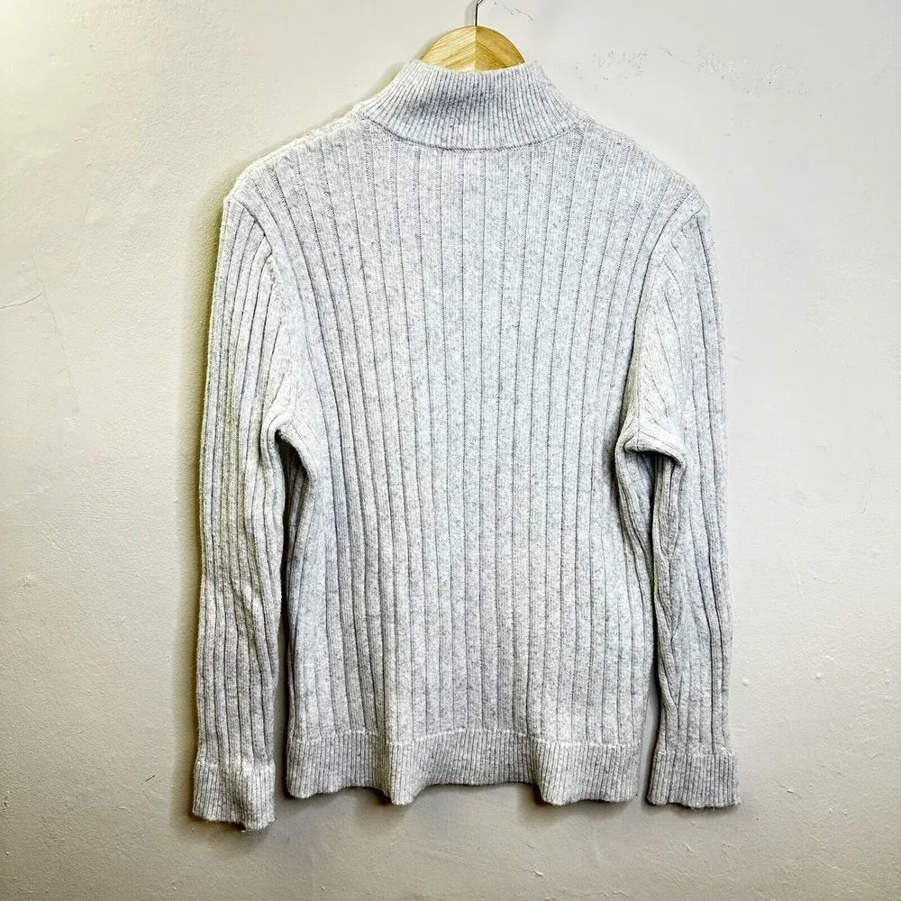 Express Women's Long Sleeve Sweater Button Front Collar Ribbed‎ Light Grey Large - Image 7