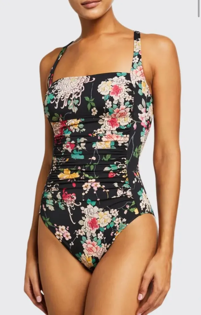 Johnny Was Black Wild Bloom‎ Ruched One Piece Swimsuit Size Medium - Image 1