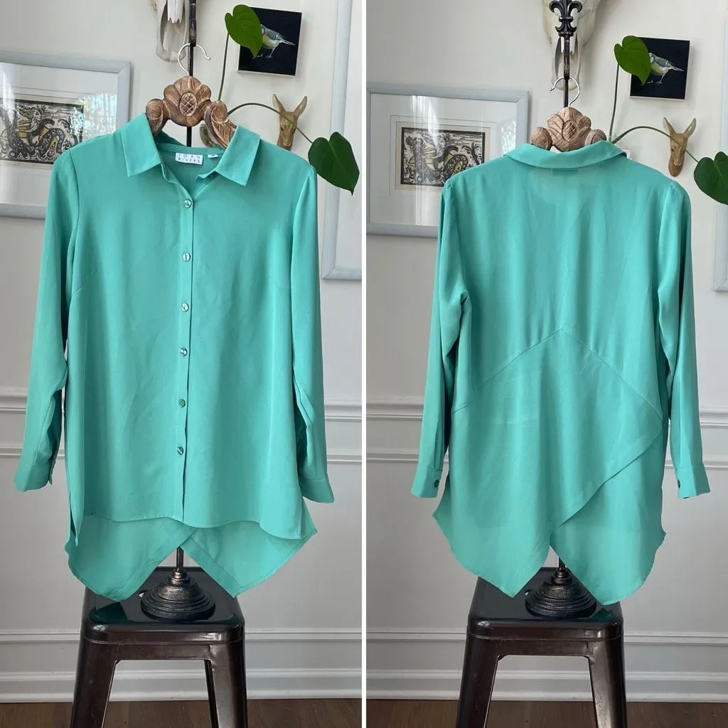 Joan Rivers Grass Green Tunic button Shirt Blouse M - Image 2