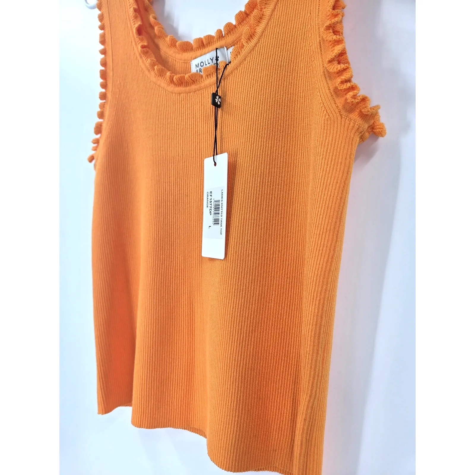 NEW Molly Bracken Ribbed Tank Top with Ruffles in Orange Size Large - Image 9