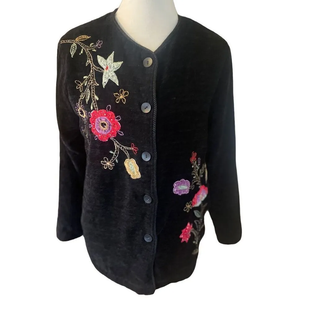 White Stag Vintage Embroidered Chenelle Long Sleeve Black Button Down Shacket Si - Image 6