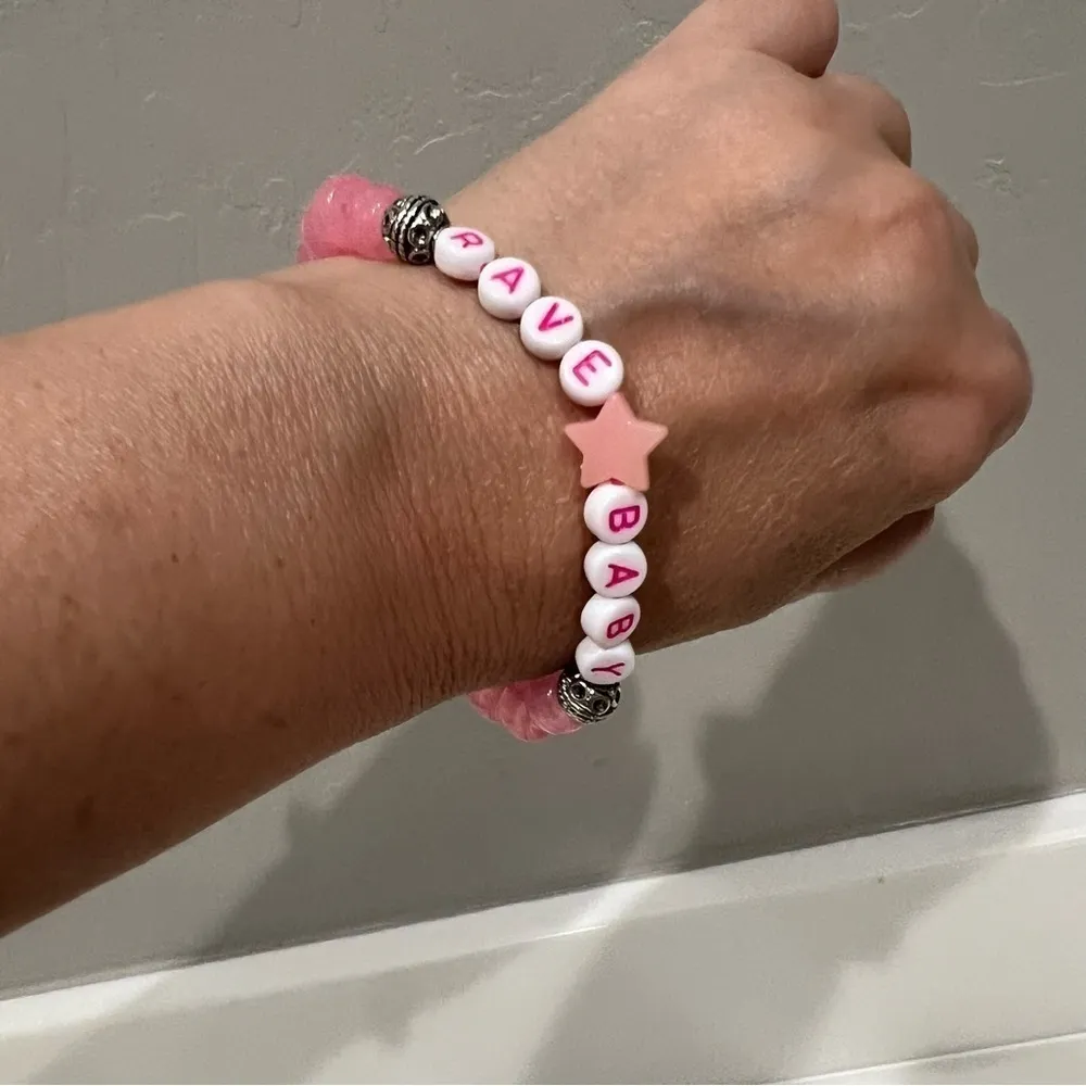 Kandi Swiftie glow in the dark festival concert bracelet RAVE BABY, OOAK Pink - Image 3