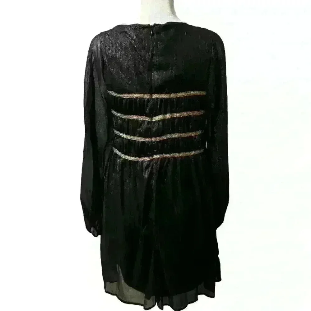 Hayden Black Cold Shoulder Sparkly Dress Gold Pleated Accents - Image 4