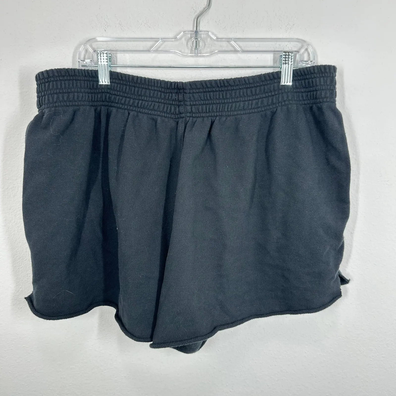 Aerie Size XL Classic Black Sweat Shorts Elastic Waist Pockets Raw Hem‎ Relaxed - Image 8
