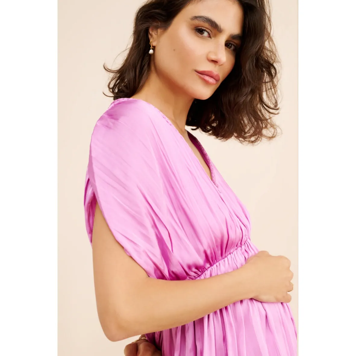 HATCH Maternity Winslet Pleated Maxi Dress Purple Size undefined - Image 3