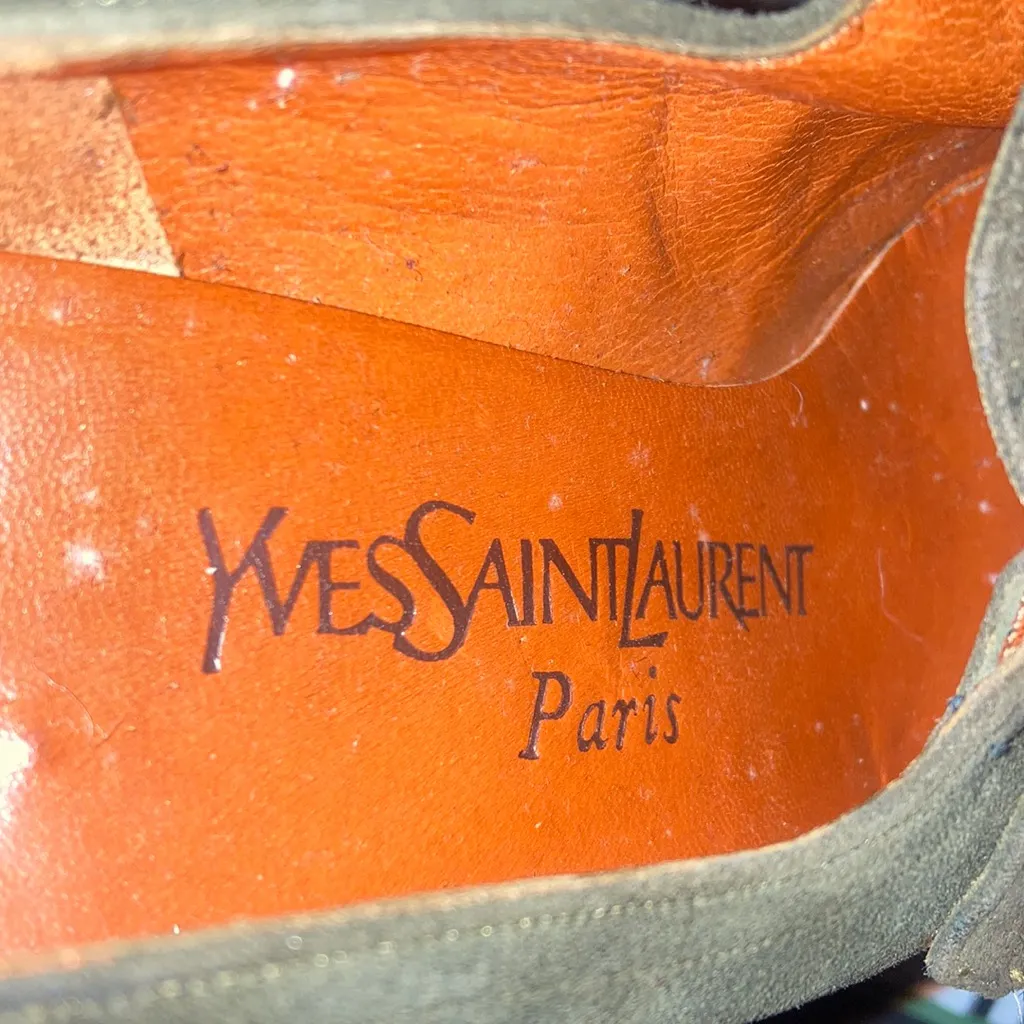 Vintage Olive Green Suede Yves Saint Laurent Paris Mary Jane Shoes Size 8 - Image 6