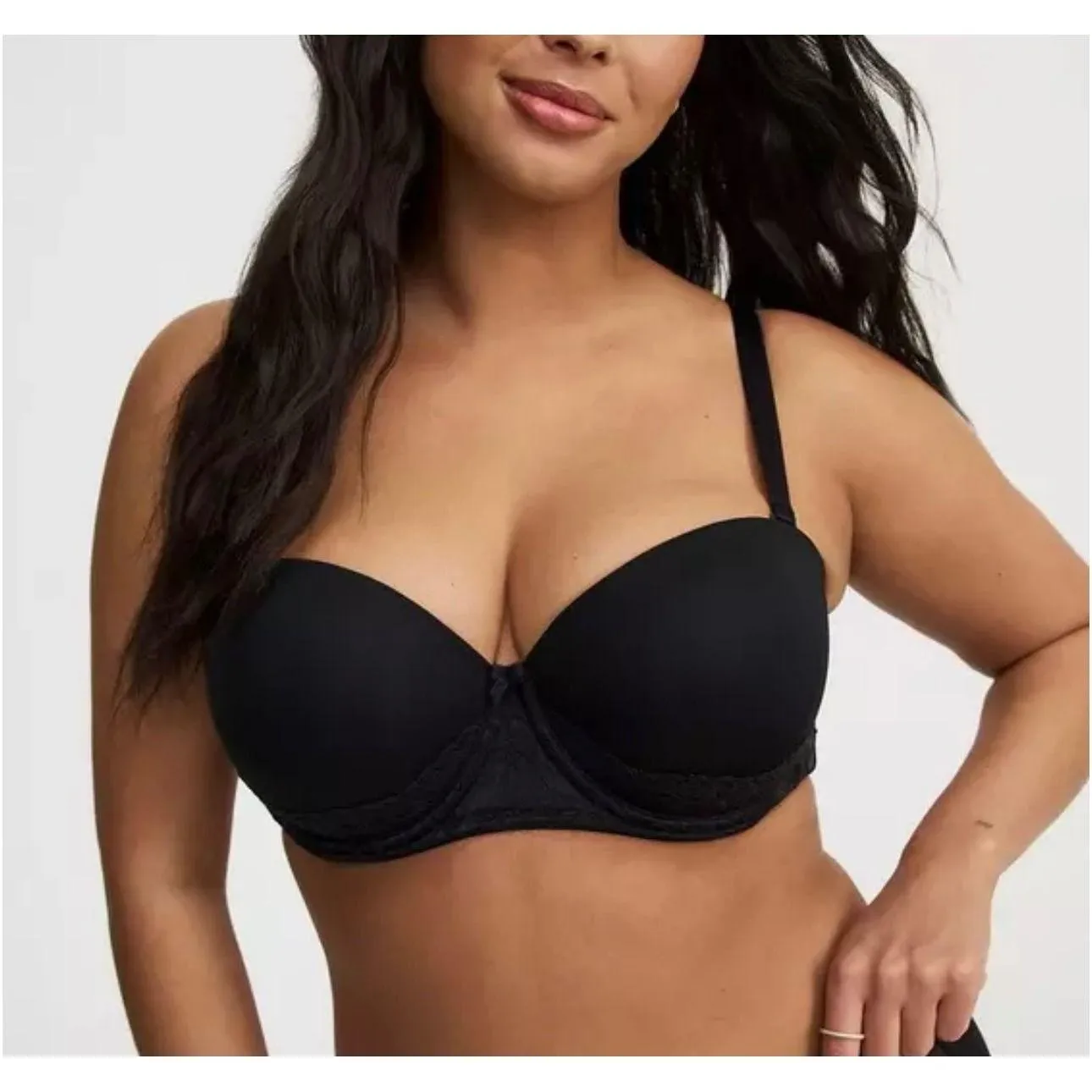 Torrid Bombshell Everyday Strapless Push-Up Bra Black Lace Trim 46DDD - Image 4