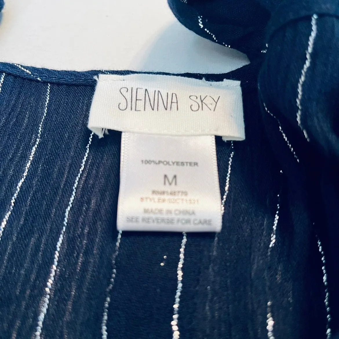 Sienna Sky navy blue with silver stripe blouse top‎ Size medium - Image 4