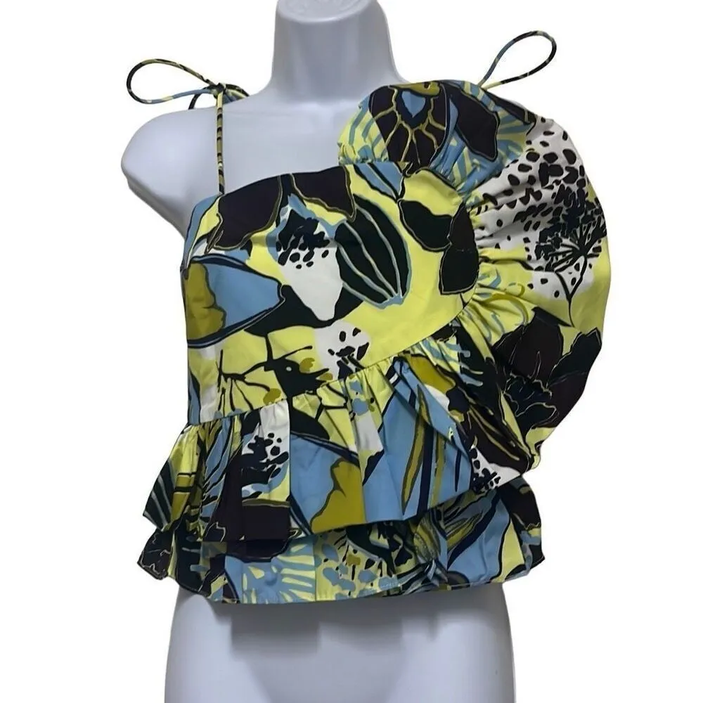 Tanya Taylor Claudette Asymmetrical Ruffle Peplum Top Sz 8 Zesty Multi NWT $395 - Image 2