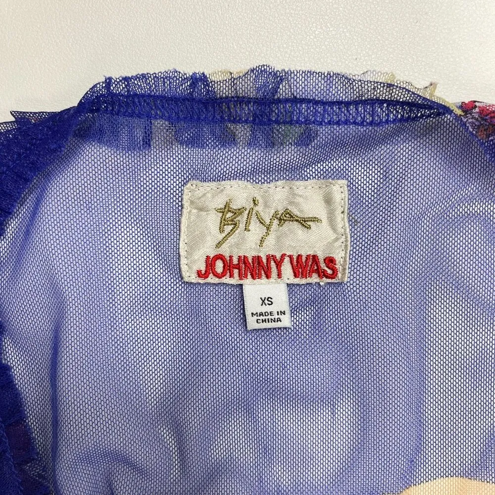 $490 NWOT Johnny Was Biya Mazzini Sheer Mesh Tiered Dress Embroidered Beaded XS - Image 12