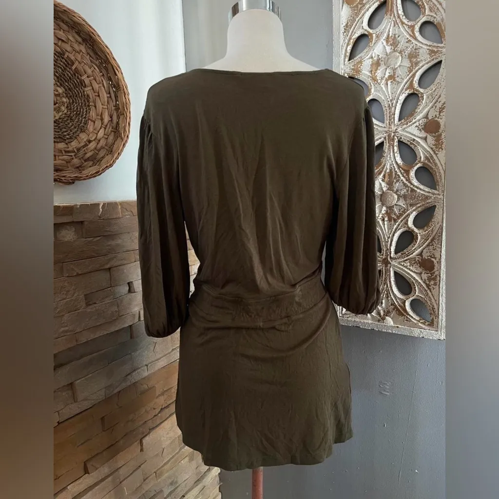 BCBGMaxAzria Deep Olive Long Sleeve Dress - Image 3