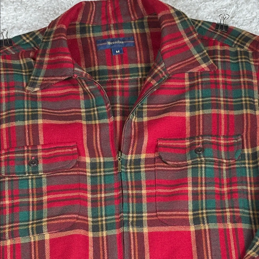 Breeches Women's 100% Wool, Full Zip Red Plaid Fringe Shacket, Size Medium - Image 2