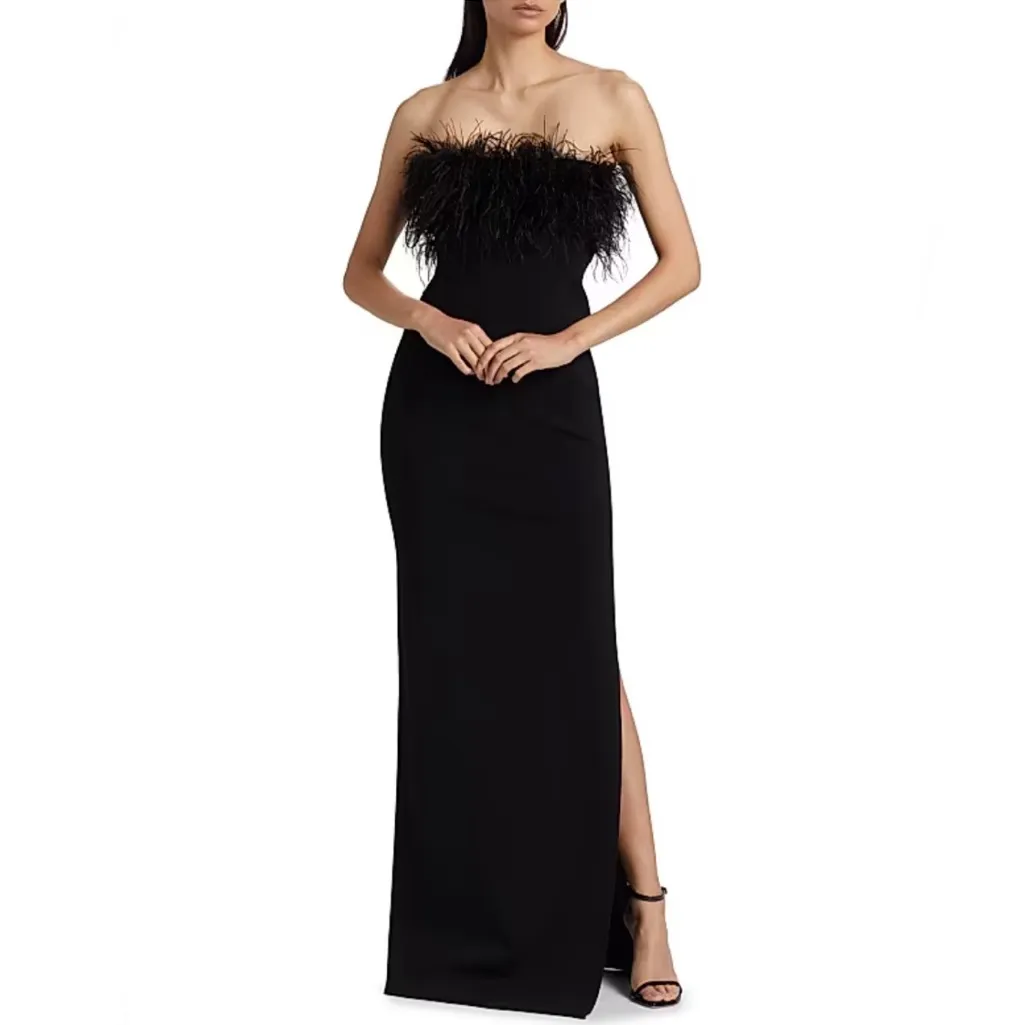 ML Monique Lhuillier Lisette Feather Strapless Gown Black - Image 5