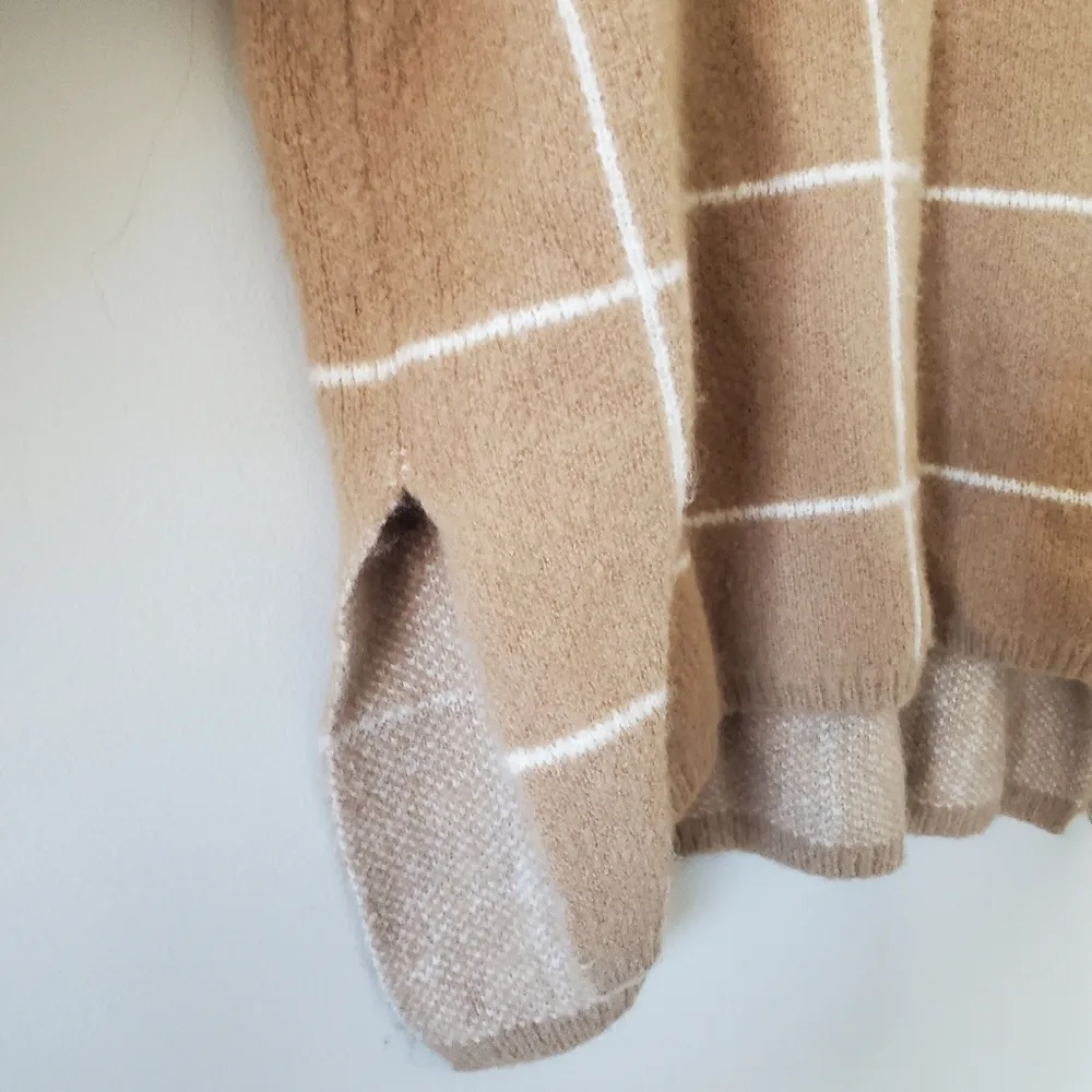 Lumiere Light Brown and White Windowpane Cowl Neck Sweater Size Medium - Image 5