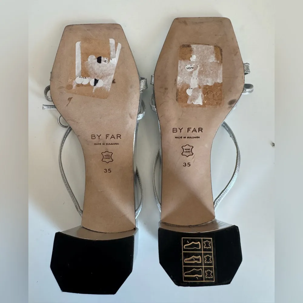 By Far June Metallic Bow Strap Square Toe Sandal 35 Silver Size undefined - Image 9