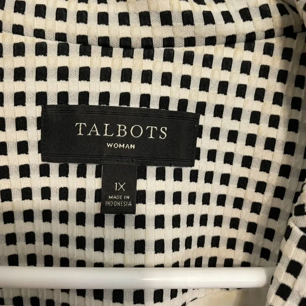 TALBOTS Plus Size Textured Checked Blazer Cream Black Check One Button Jacket 1X - Image 3