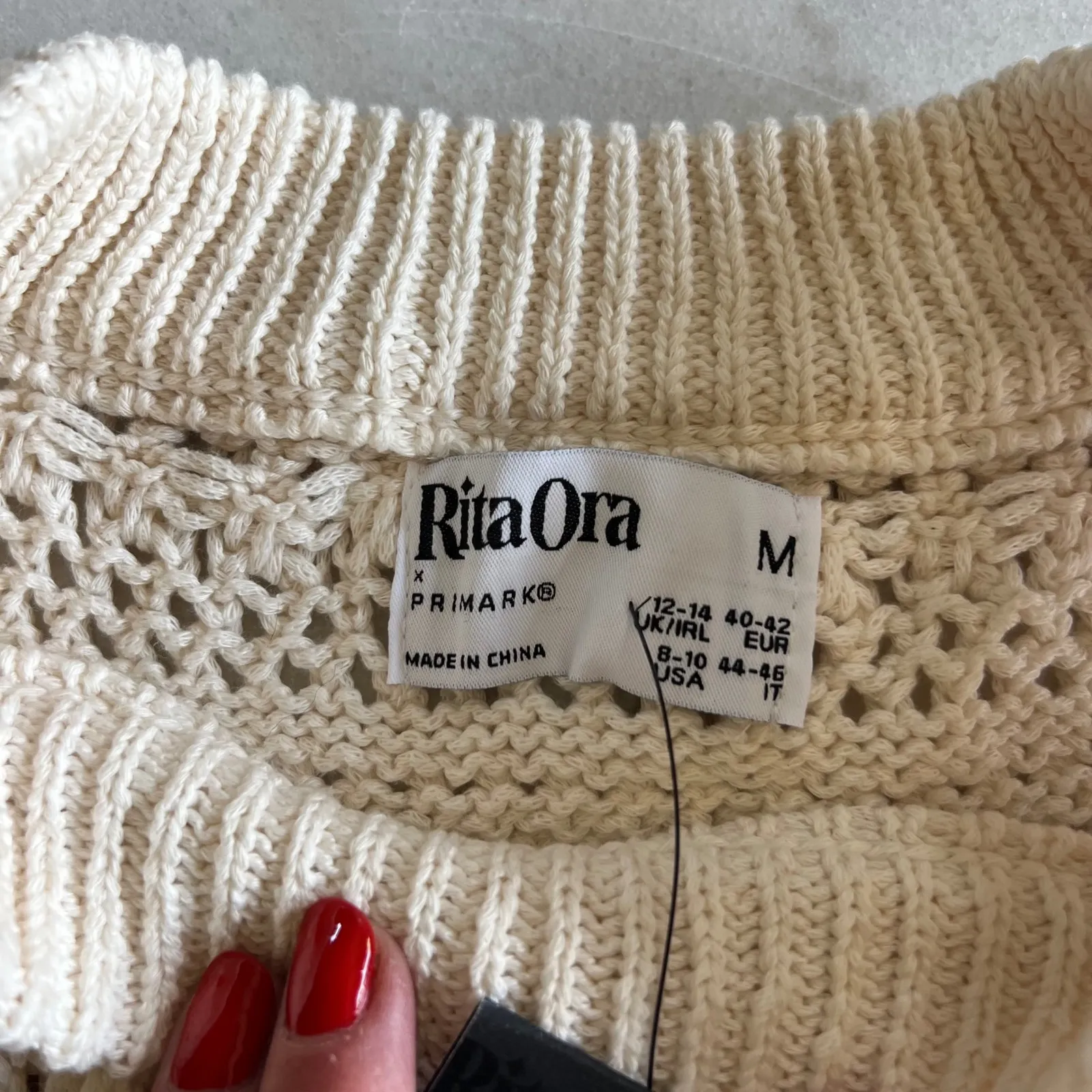 NWT Rita Ora Primark Knit Crochet‎ Sleeveless Tank Top Vest Cream Beige Medium Tan - Image 2