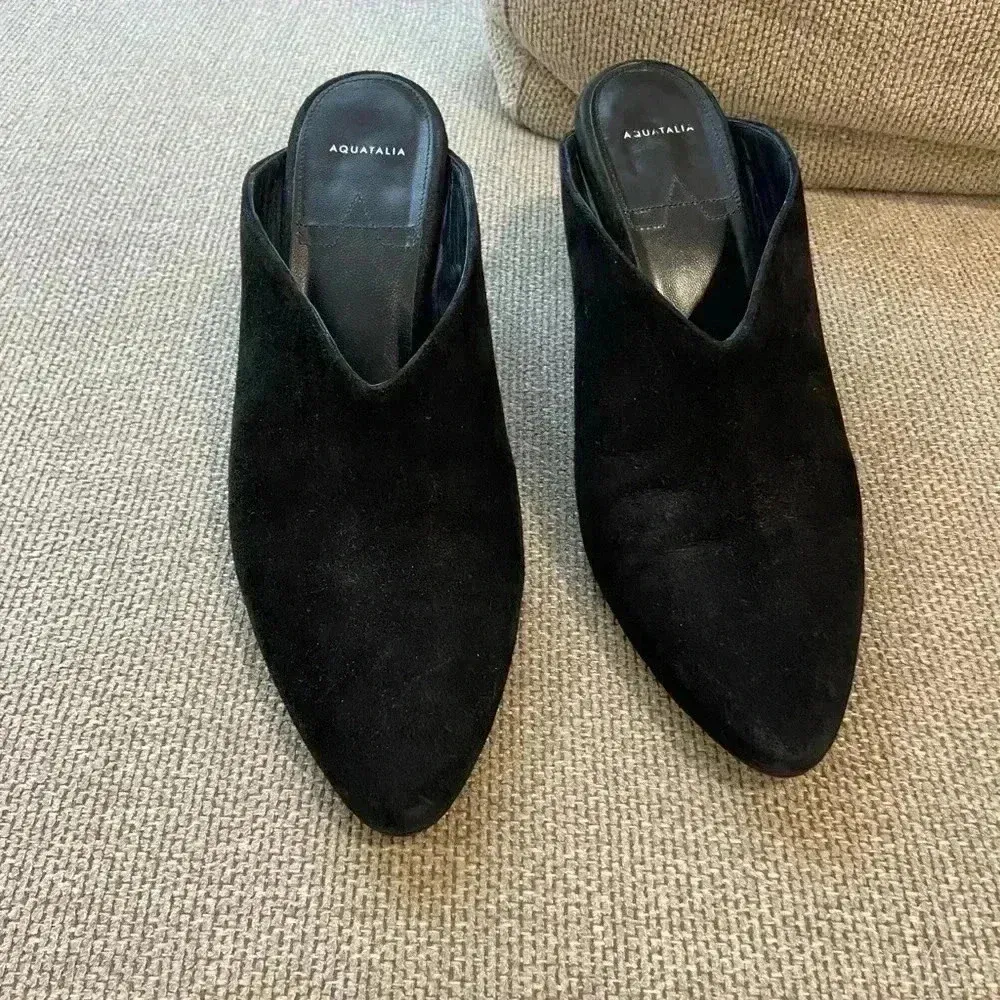 Aquatalia Olima Suede Waterproof Mules Black Size 8 - Image 2