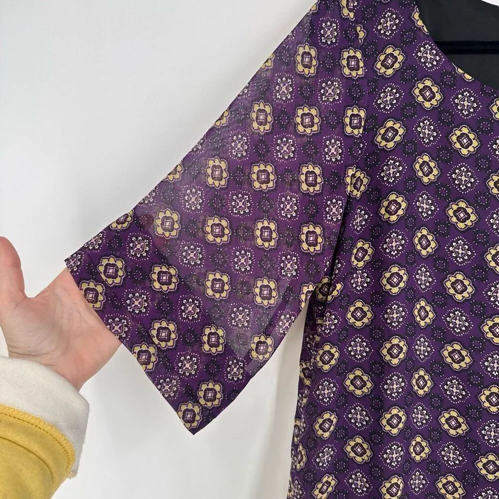 Halo Women’s Mixed Pattern A‎ Line Dress Size Large Purple Goblincore Geometric - Image 3