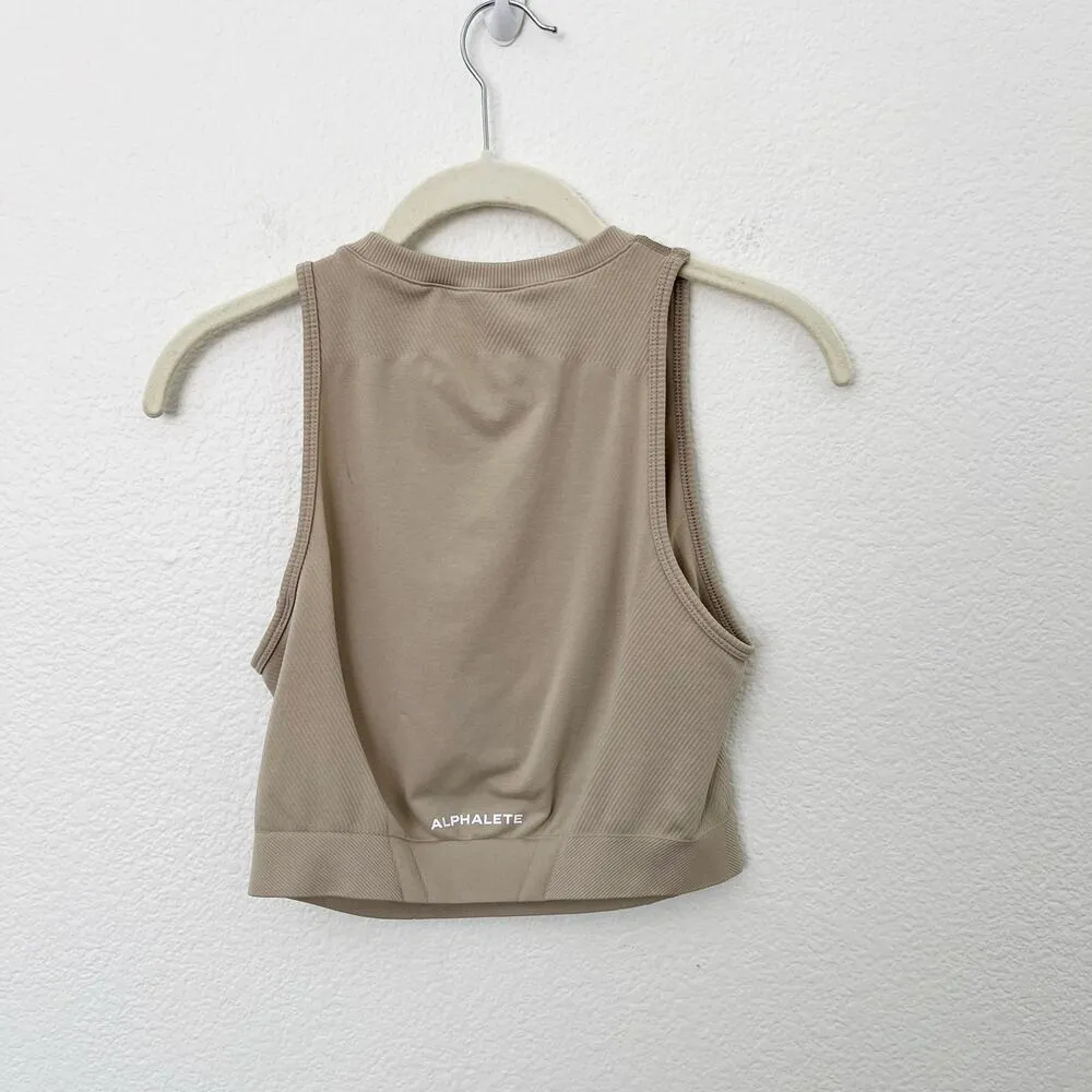 [Alphalete] Tan Linen Seamless Stratus Crop Tank Top Crew Neck Workout Size XL - Image 3