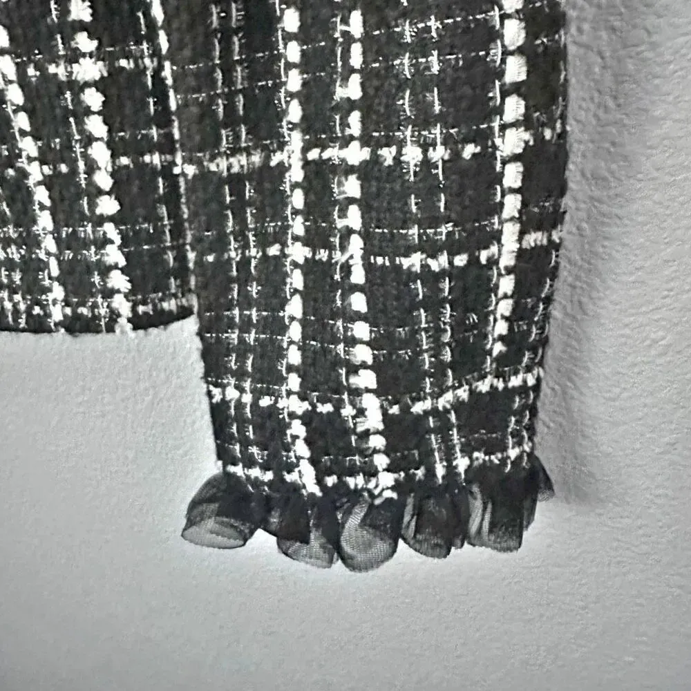 HALOGEN x ATLANTIC PACIFIC | NWT Tulle Ruffle Plaid Jacket Tweed Blazer | Large - Image 8