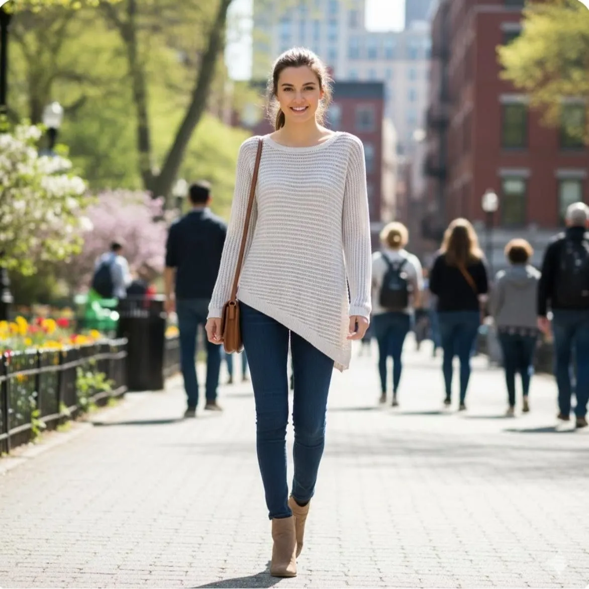 APT. 9 Sweater Womens Small Ivory Asymmetrical Hem Open Knit Tunic Top Metallic - Image 13