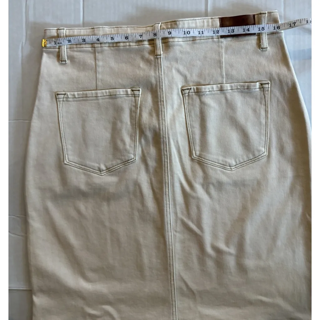 Bohme Button Up High Rise Cargo Naval Style Cream Denim Pencil Skirt Size XL - Image 6