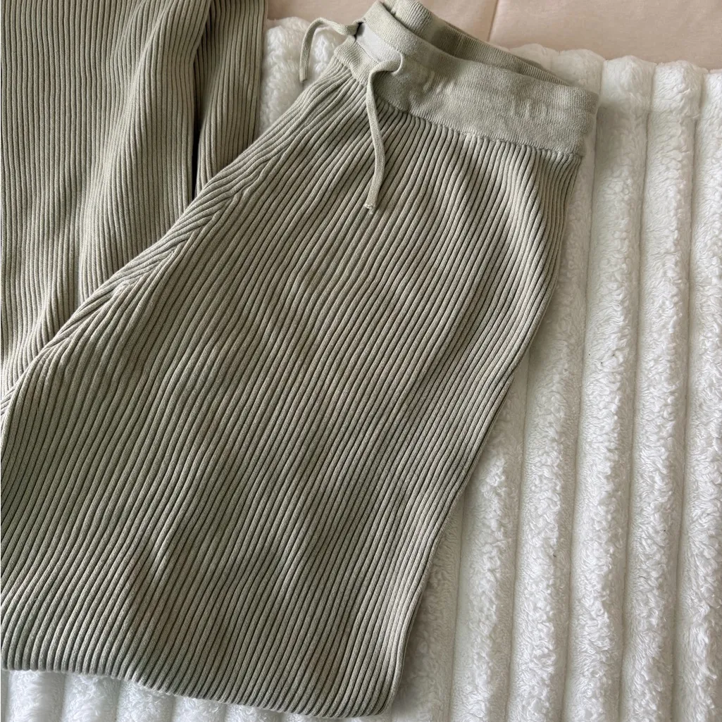 Cider Ribbed Knit Pants Wide Leg in Cream - Image 2