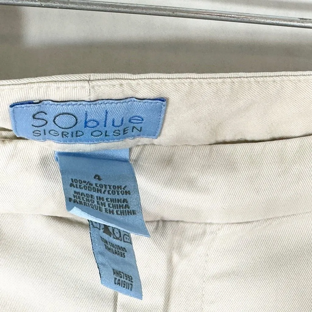 Sigrid Olsen So Blue Size 4 Capri Pants Cream Trouser Pockets Cotton 1645 - Image 7
