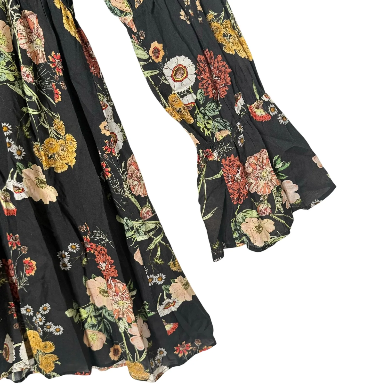 H&M Dark‎ Floral Mini Dress Bell Sleeve Size 14 Romantic Garden Party Flowy - Image 3