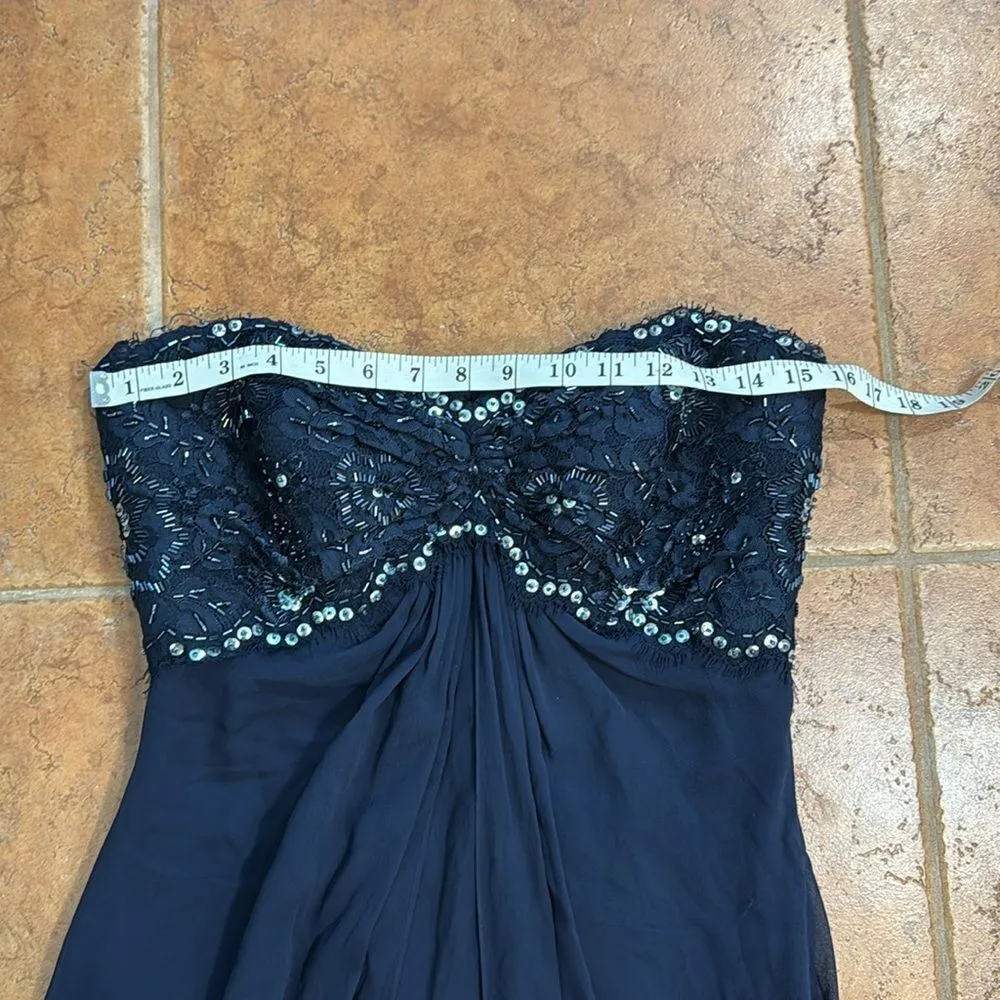 Tadashi Collection Silk Beaded Ruched Long Evening Gown Navy Blue dress Size 6 - Image 12