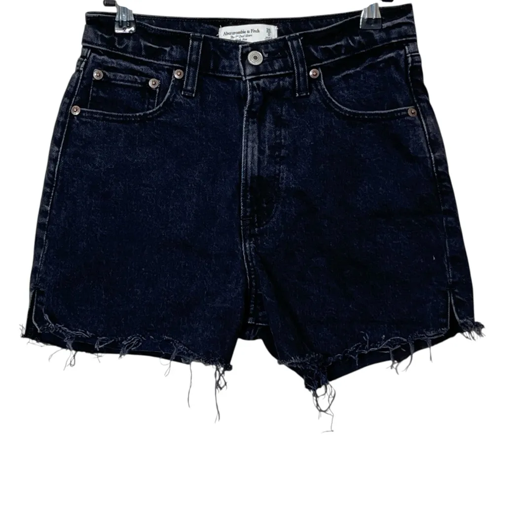 Abercrombie Fitch Black High Rise Denim Shorts Raw Hem Hemmed Size 25 - Image 2